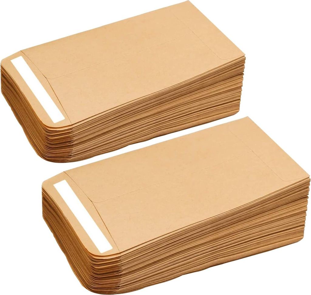 Kleine braune selbstklebende Samenumschläge - 100 Stück - Kraftpapier Münzenumschläge - Geldumschläge für Samenmünzen - 10x6cm / 3,9x2,4 Zoll