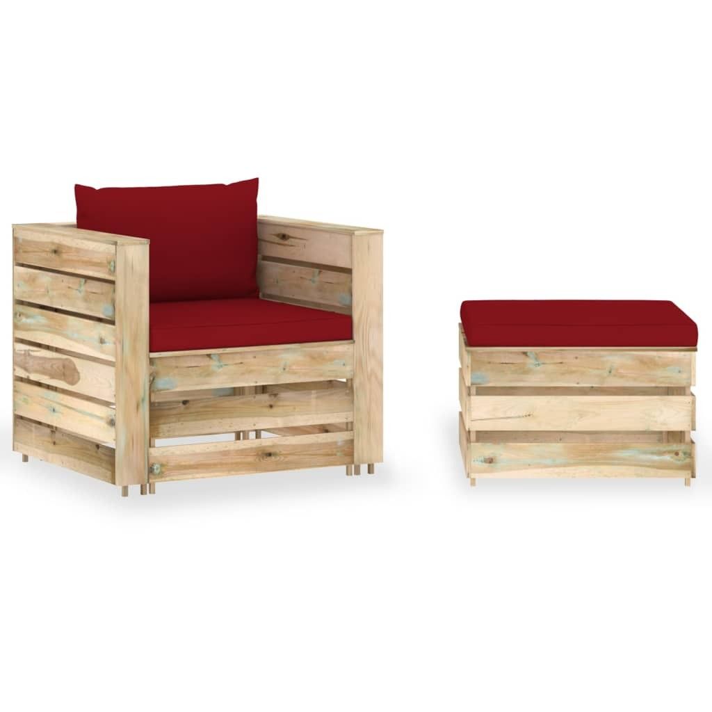 Maison Exclusive - 2-tlg. Garten-Lounge-Set mit Kissen Grün Imprägniertes Holz