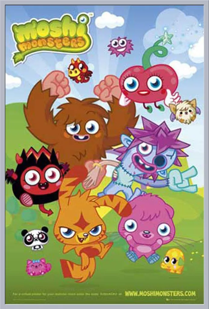 Poster Moshi Monsters Shinsuke Géant sous Cadre Argenté Prêt à Suspendre