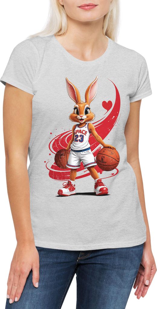 Urban Backwoods Space Bunny Girl, Damen T-Shirt, Farbe: Hellgrau, Größe: M