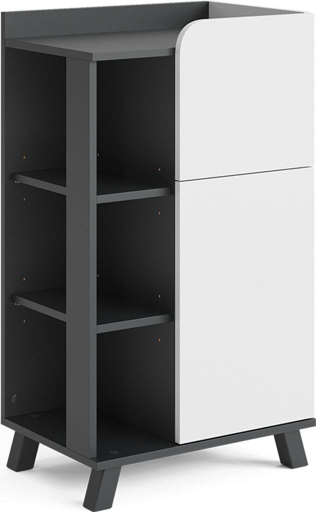 A product shot of a cabinet with shelves and a door.