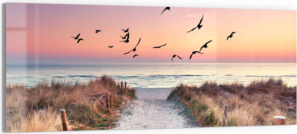 DEQORI Glasbild Echtglas 125x50 cm 'Strandaufgang zur Ostsee' Wandbild Bild modern Deko