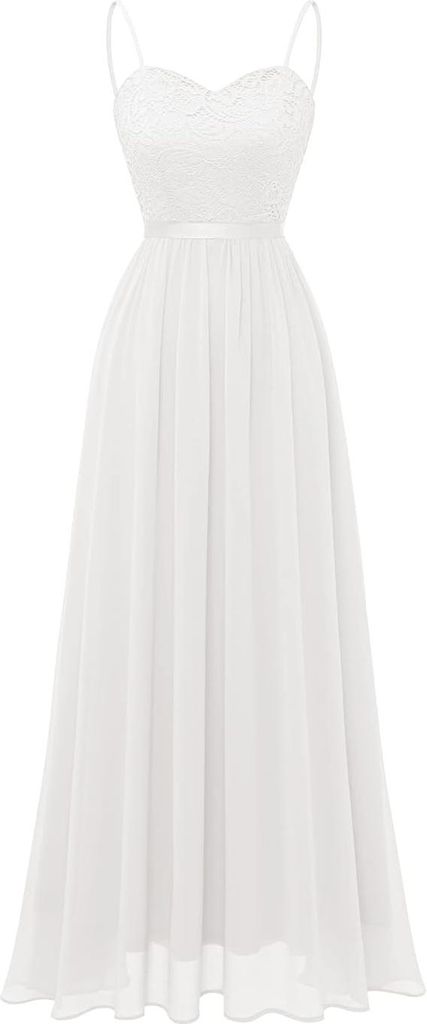 DRESSTELLS langes Abendkleid Spitze weiß für Hochzeit Größe Produktbild 