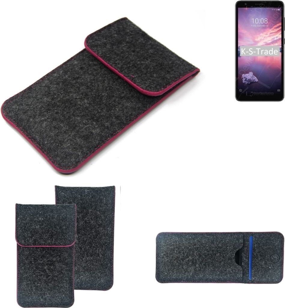 K-S-Trade Handy Schutz Hülle kompatibel mit ZTE Blade A3 Joy Schutzhülle Handyhülle Filztasche Pouch Tasche Case Sleeve Filzhülle dunkelgrau rosa