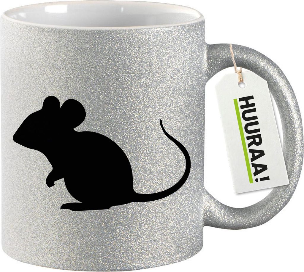 Huuraa Glitzertasse Maus Silhouette 330ml Silber Keramik Kaffeebecher Geschenkidee
