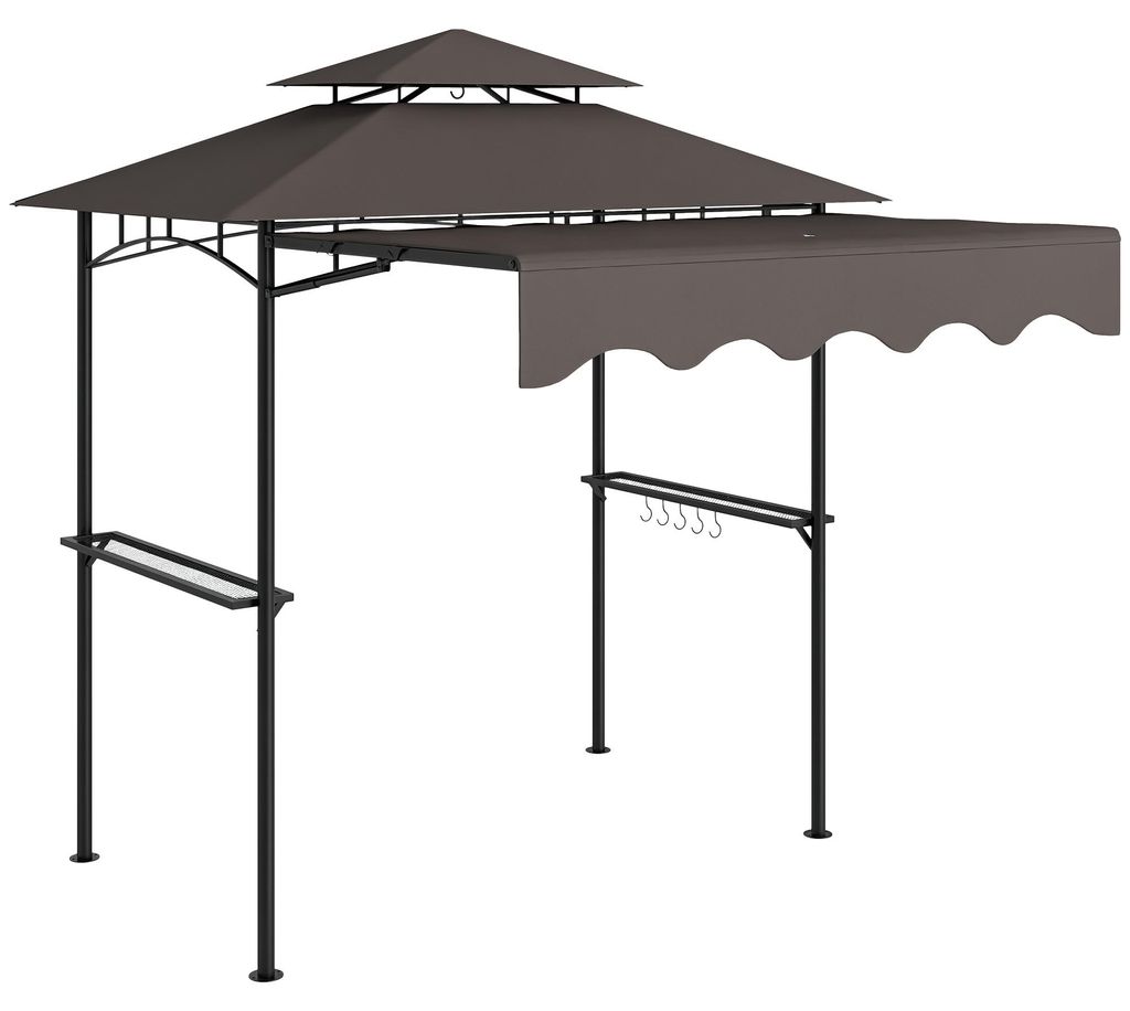 Grillpavillon 242x149x248 cm wasserabweisend flammhemmend Gartenpavillon mit Doppelschichtdach Kaffee