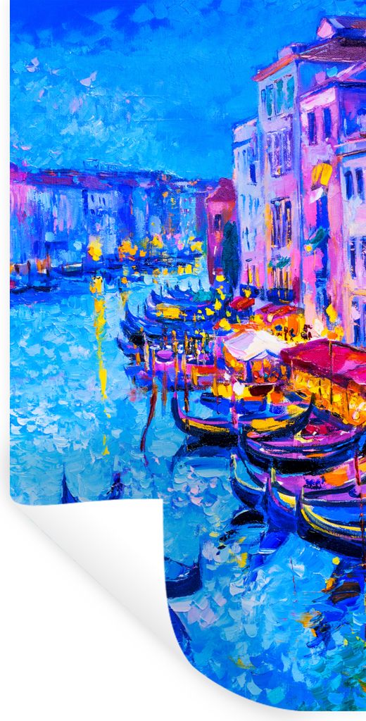 MuchoWow Wandtattoo Wandsticker Wandaufkleber Malerei - Italien - Boot - Wasser - Architektur 60x120 cm Selbstklebend und Repositionierbar - Selb...