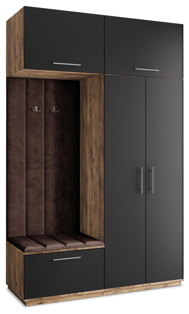 Masseno Garderobe-Set REMA 150/240/60 cm Modern Garderobenschrank Eiche Lefkas, Veloursstoff MONOLITH 29 (Braun)