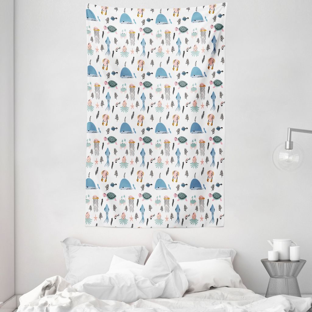 ABAKUHAUS Nautisch Wandteppich und Tagesdecke, Unterwasser Sea Life Tier aus Weiches Mikrofaser Stoff Waschbar ohne Verblassen Digitaldruck, 140 x ...