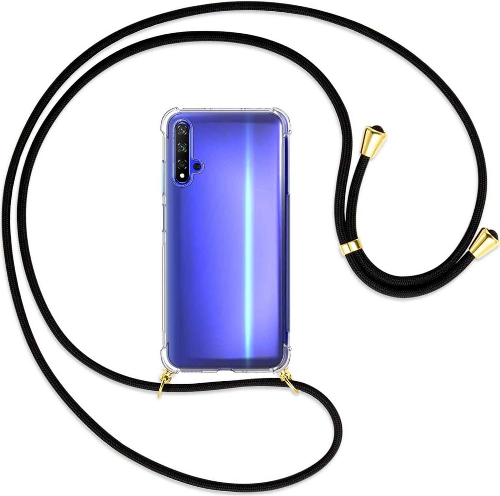 Handykette Backcover-Schutzhülle mit Band (Metall goldfarben) für Honor 20 / Huawei nova 5T - schwarz