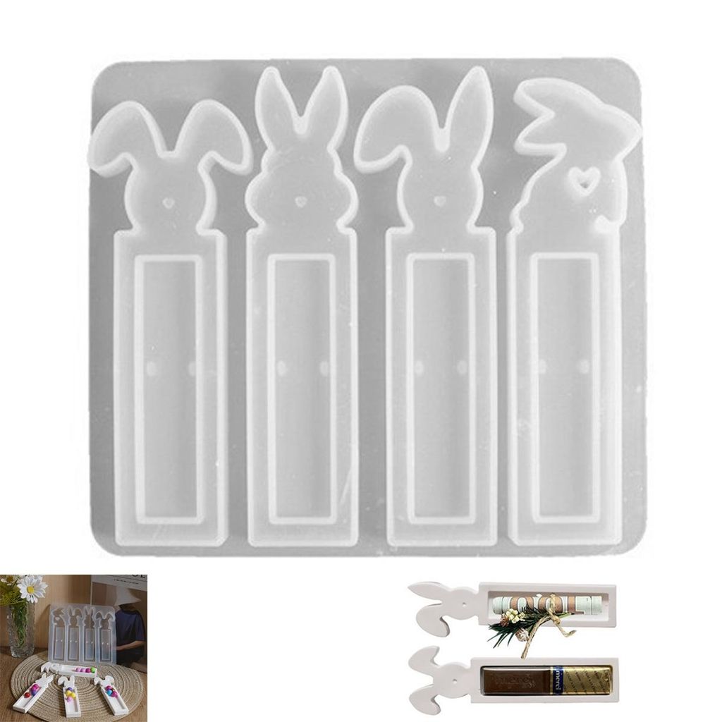 Silikon Gießformen Ostern 4er Set, Osterhase Silikonform, Gipsform für Geldgeschenk & DIY Deko
