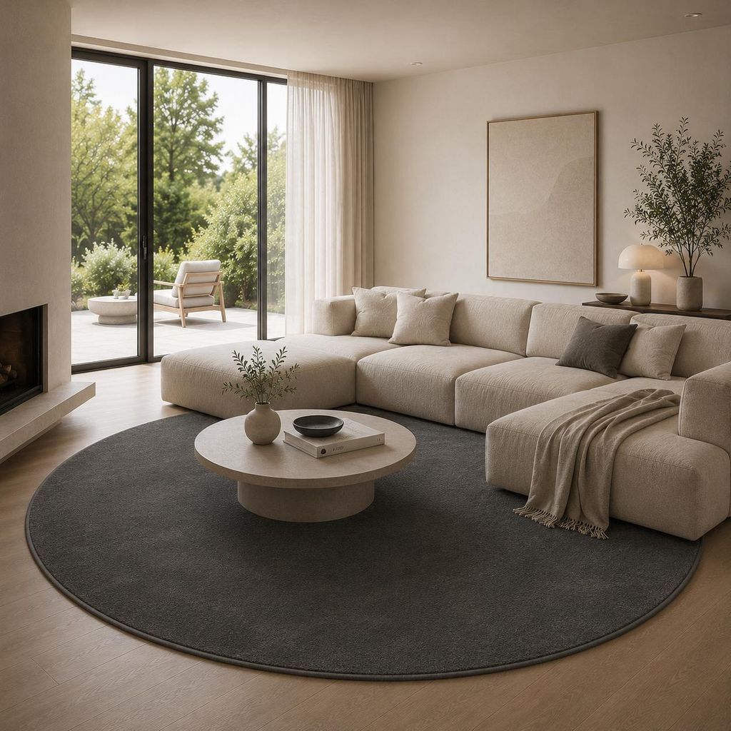 Luxus Super Soft Hochflor Teppich Melia Anthrazit Rund, Produktbild 