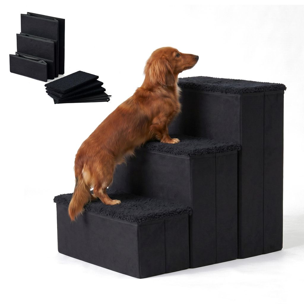 Relaxdays, escalier pour chien, 3 marches, avec espace de Image du produit 
