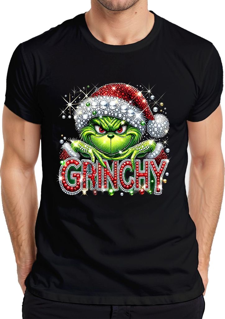 Grinchy Weihnachten Glitzer Strass Santa frech lustig Geschenk Herren T-Shirt, Schwarz, XXL