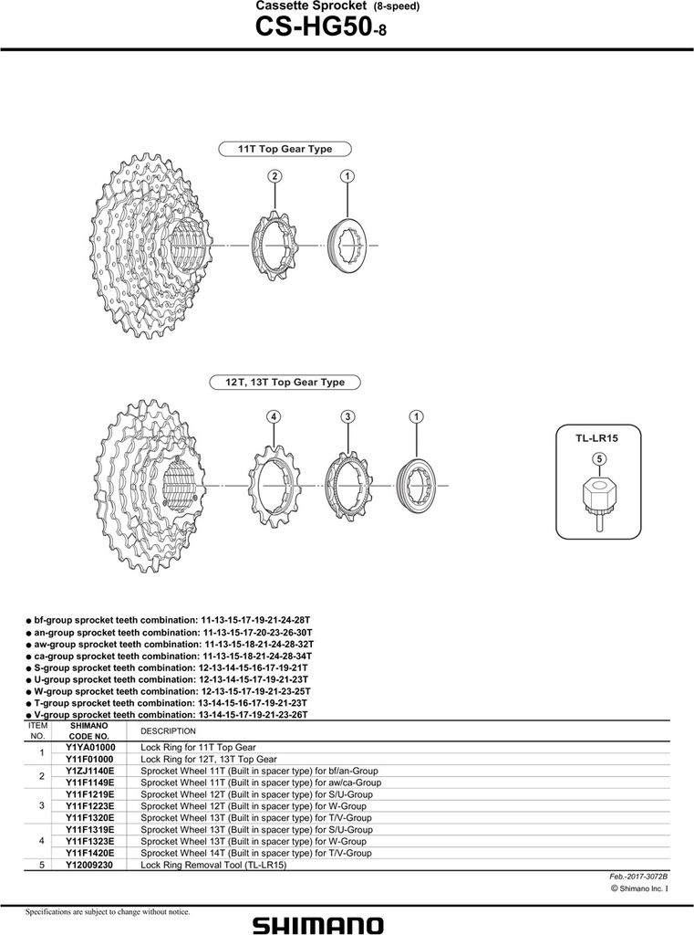Shimano Ritzel für CS-HG50-8 11 Zähne 11-32 integrierter Distanzring