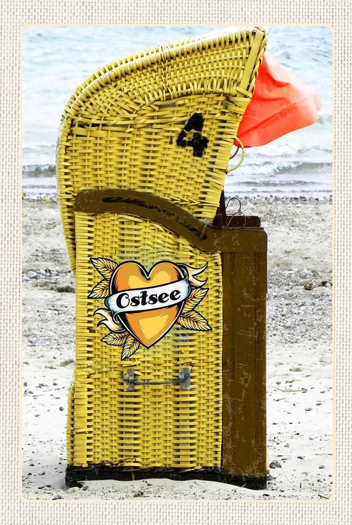 vianmo Holzschild 18x12 cm Ostsee Strandkorb gelb Strand Bildmotiv Reisemotiv Abenteuer Reisen