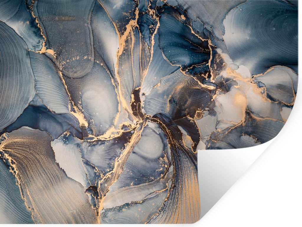 MuchoWow Wandtattoo Wandsticker Wandaufkleber Marmor - Grau - Blau - Luxus - Gold 80x60 cm Selbstklebend und Repositionierbar - Faltenfrei