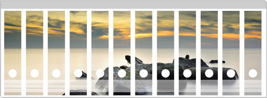 Wallario Ordnerrücken Sticker, selbstklebend für breite Ordner, 12 Stück, Motiv Mystische Felsen im Meer