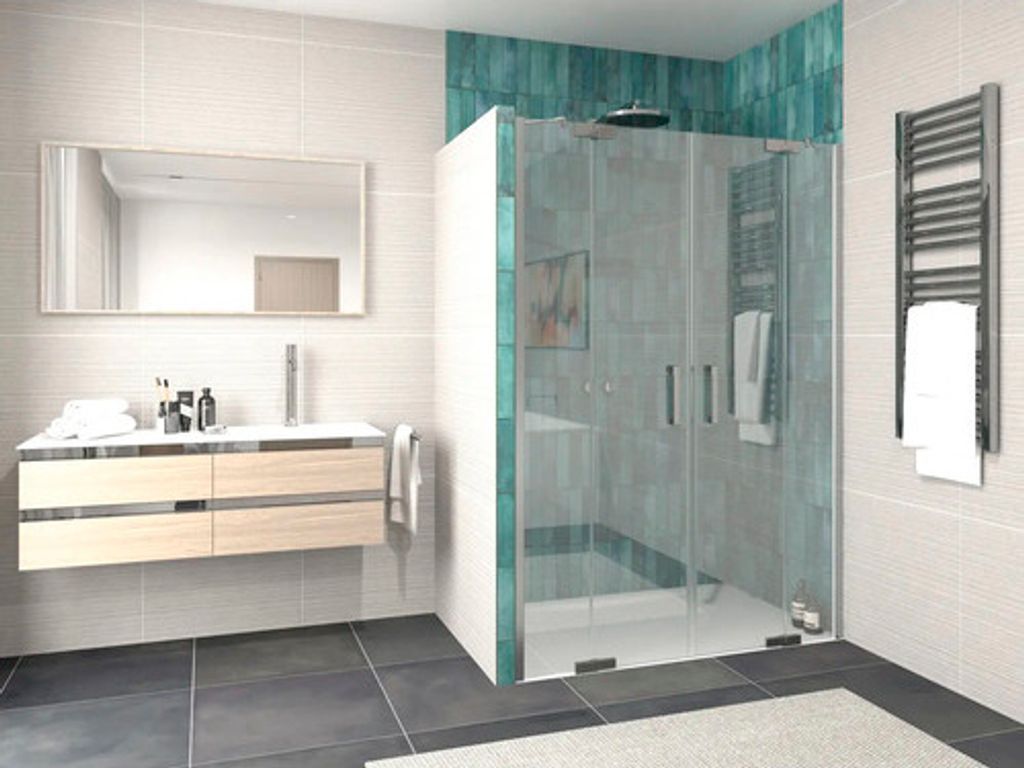 Jungborn Duschtür in Nische SETTE Pendeltür mit 2 Festteilen 160 cm Profilfarbe chrom Klarglas mit schmutzabweisende Gla