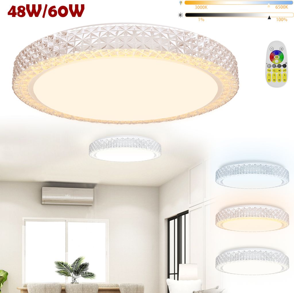LARS360 RGB LED 60W Deckenleuchte Kristall, dimmbare Deckenbeleuchtung, Beleuchtung für Küche und Wohnzimmer, RGB-Lampe Kristallleuchte