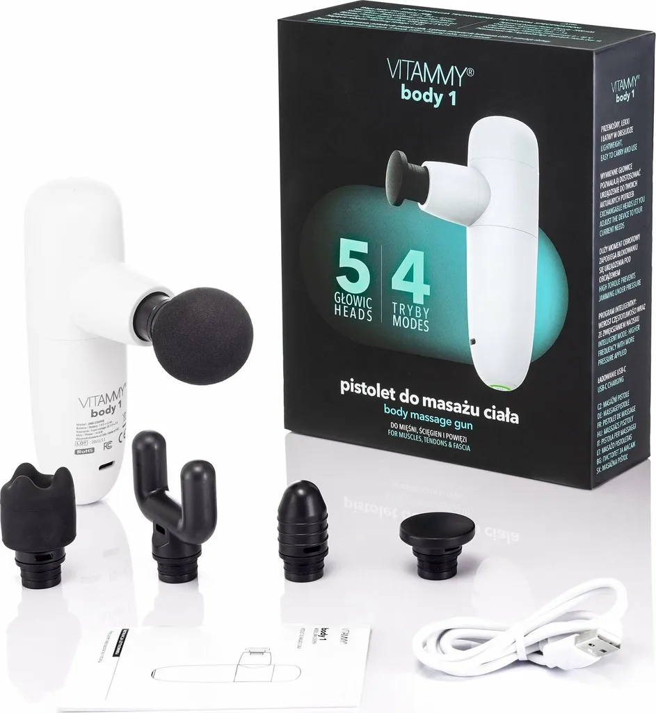 Pistolet d'automassage VITAMMY BODY 1 avec 6 vitesses et 4 embouts