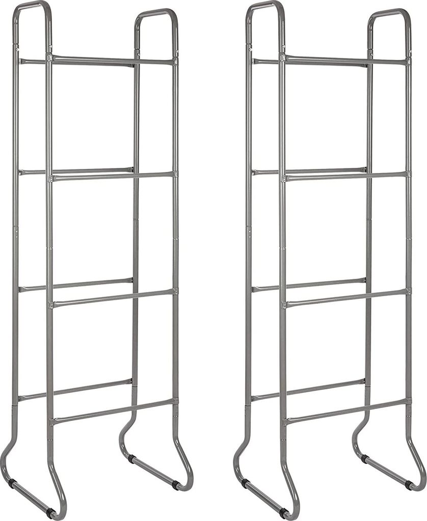 Two identical metal shelving units are shown against a white background.
