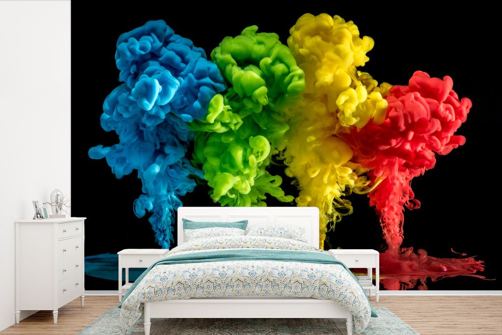 MuchoWow Fototapete für Wohnzimmer oder Schlafzimmer Wandtapete Vinyl Motivtapete Farbige Wolken im Wasser - 390x260 cm - Papiertapete