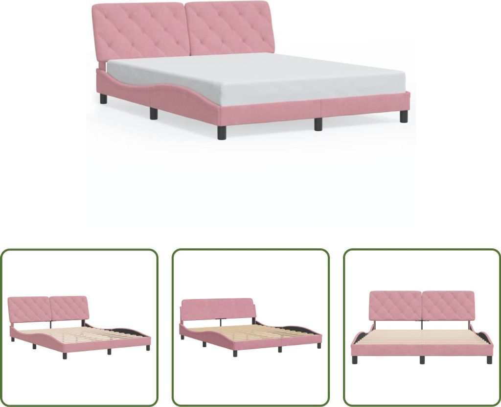 The Living Store Bettgestell mit Kopfteil Rosa 160x200 cm Produktbild 