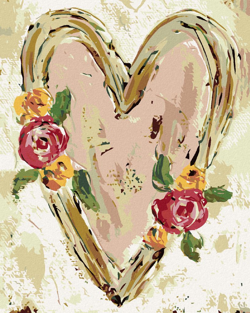 Zuty - Malen nach Zahlen - ROSA HERZ MIT BLUMEN II (HALEY BUSH), 40x50 cm, mit Keilrahmen (bereits gespannt)