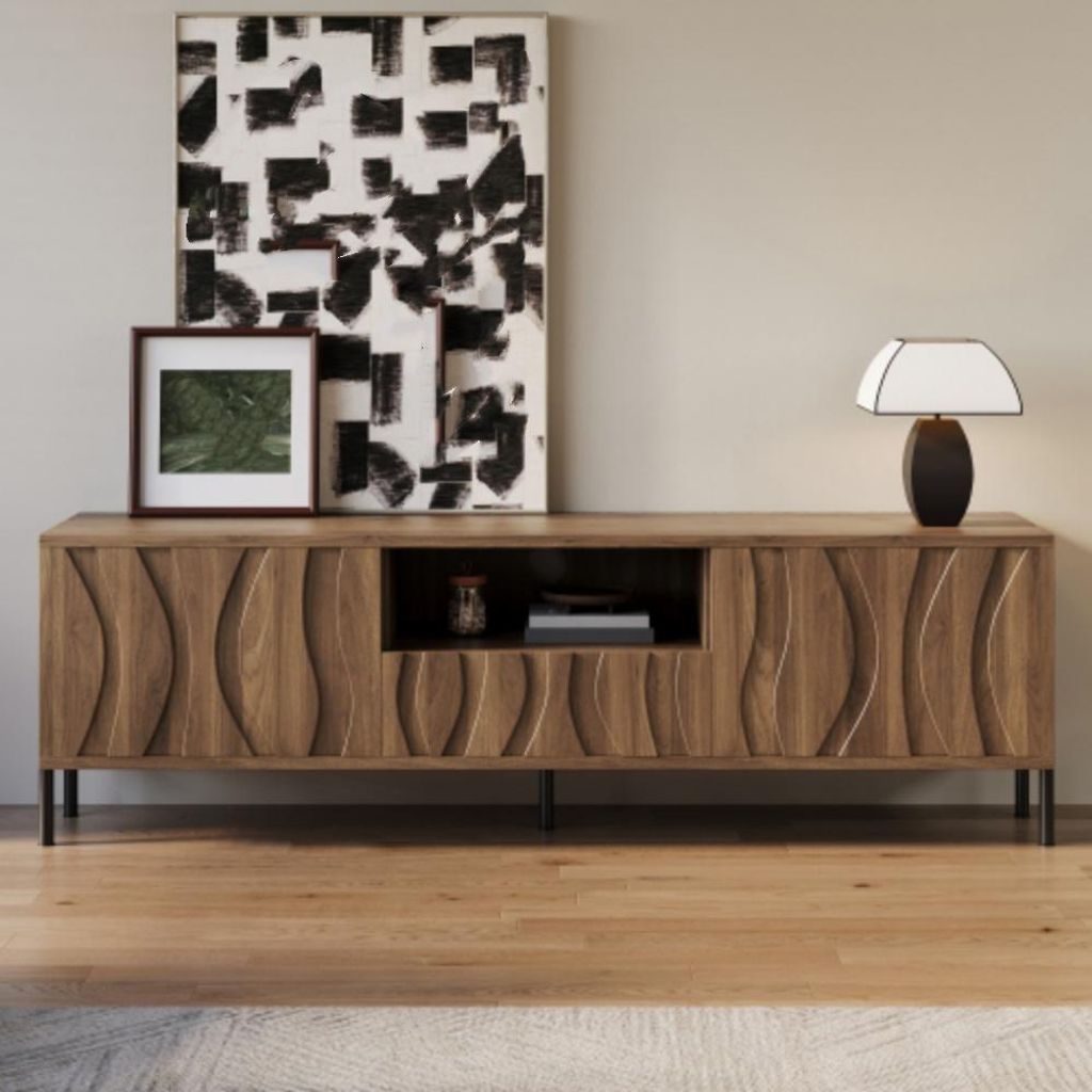 TV-Schrank mit drei Türen, TV-Ständer Schrank, Wohnzimmermöbel, Maße: 160 x 35 x 46 cm