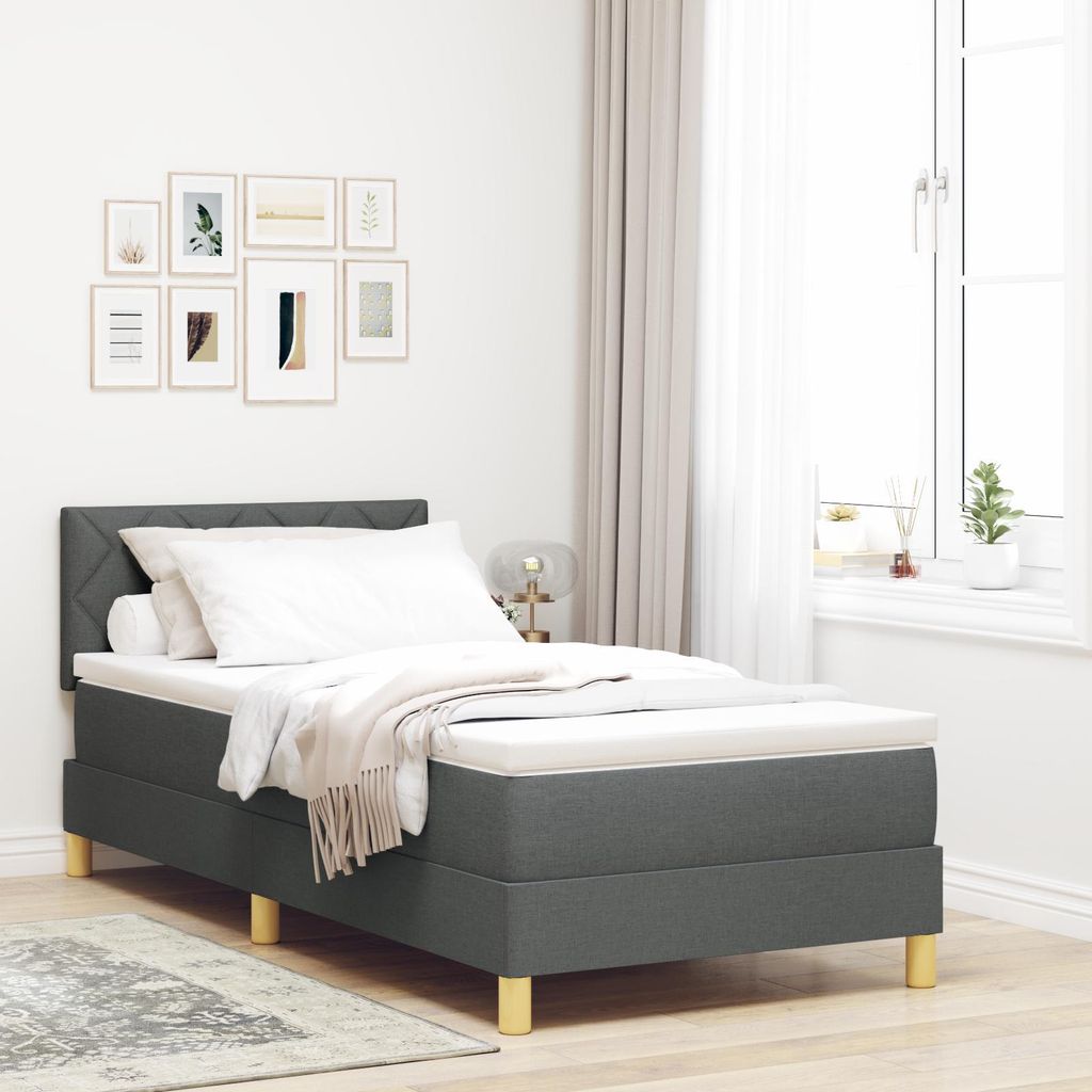 Boxspringbett mit Matratze & LED Dunkelgrau 90x190 cm Stoff, Design Möbel Klassische Betten Neu