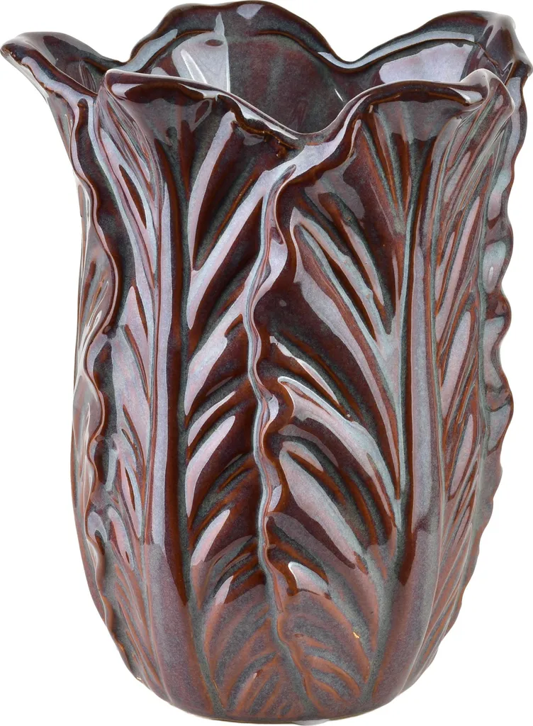 Vase en céramique pour salon et table, motif LETTU Feuilles 16x20 cm