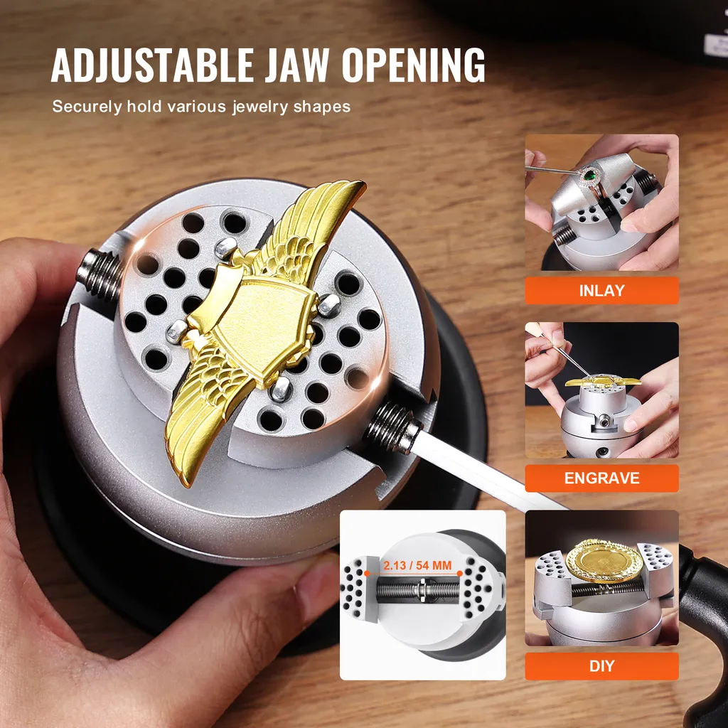SucceBuy Ball Vise: strumento di incisione da 3" con rotazione a 360°. 30 attacchi PCS per lavori di intarsio di pietre preziose e piccole incisioni. Blocco standard per incisioni professionali di gioiellieri - 7