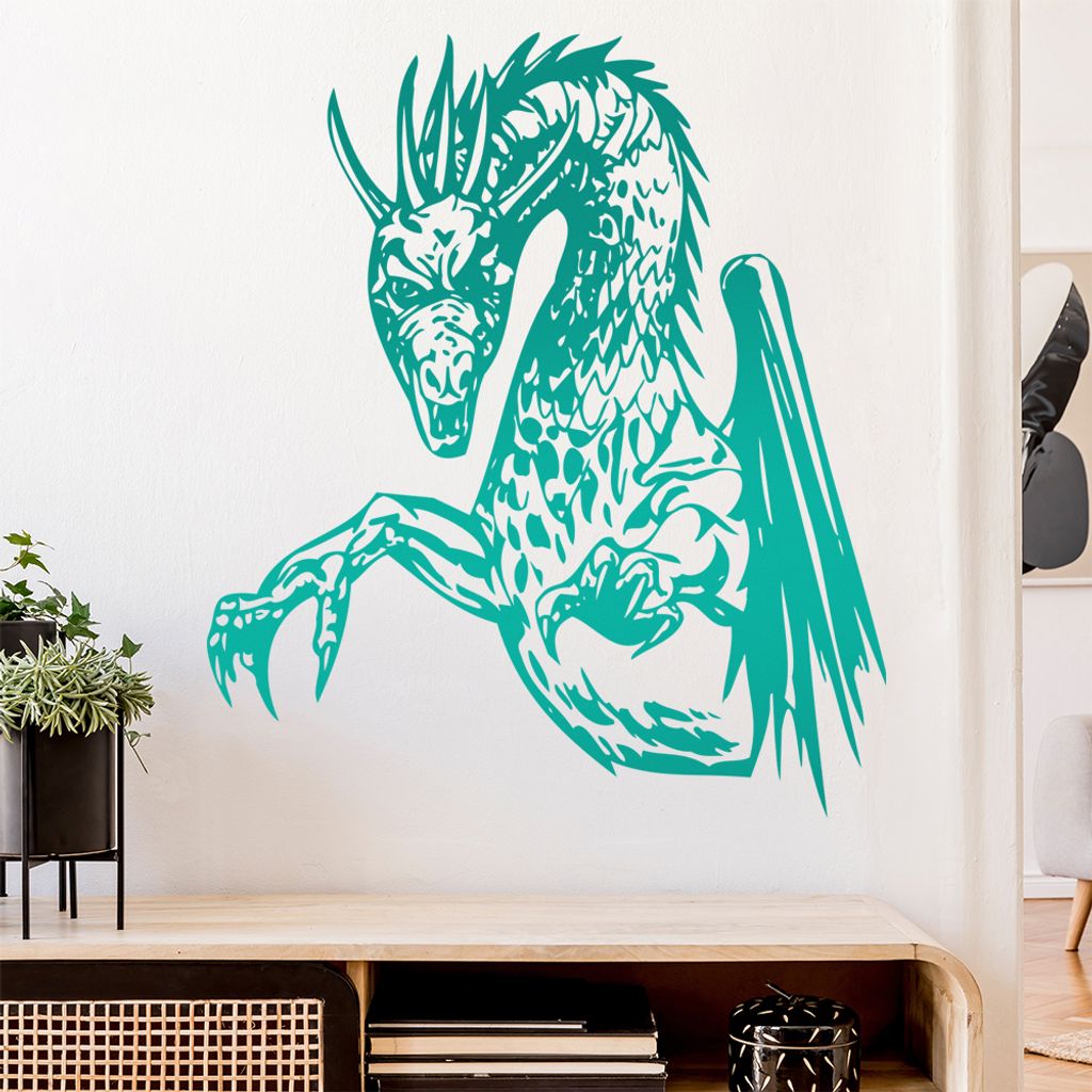 Drachen Angriff Wandtattoo in 6 Größen - Wandaufkleber Wall Sticker - Dekoration, Küche, Wohnzimmer, Schlafzimmer, Badezimmer