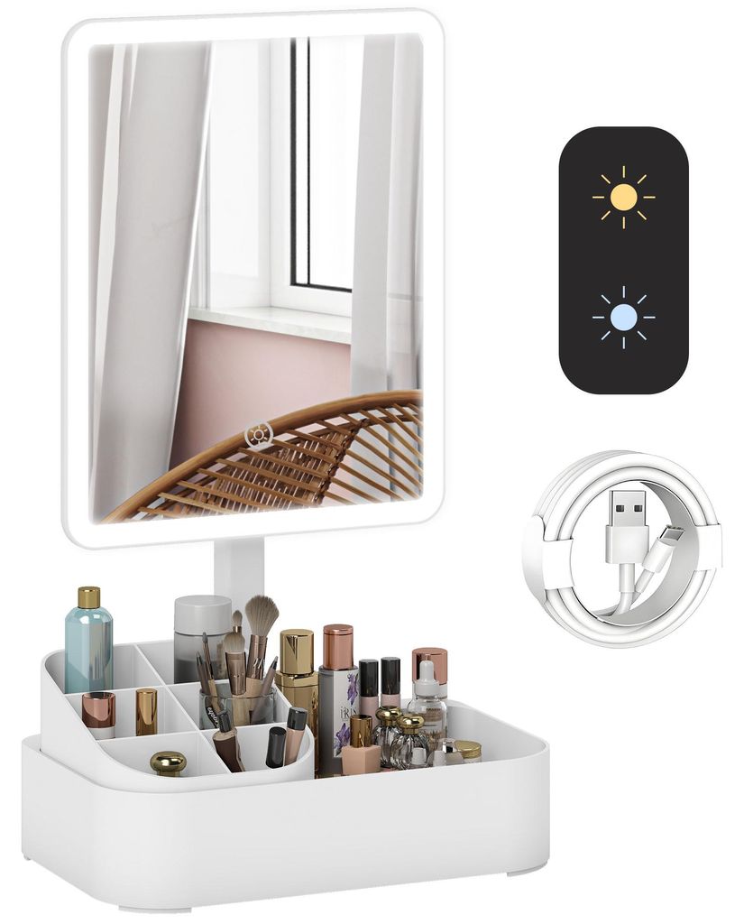 HOMCOM Verlichte make-up spiegel, oplaadbaar, witte Productafbeelding 