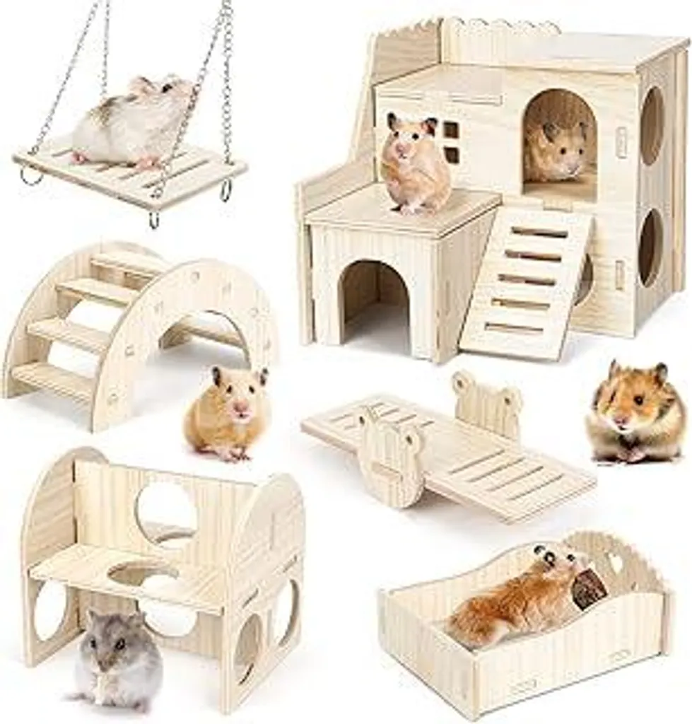 Set 6 Pezzi Giocattoli in Legno per Criceti e Roditori | Shop Online