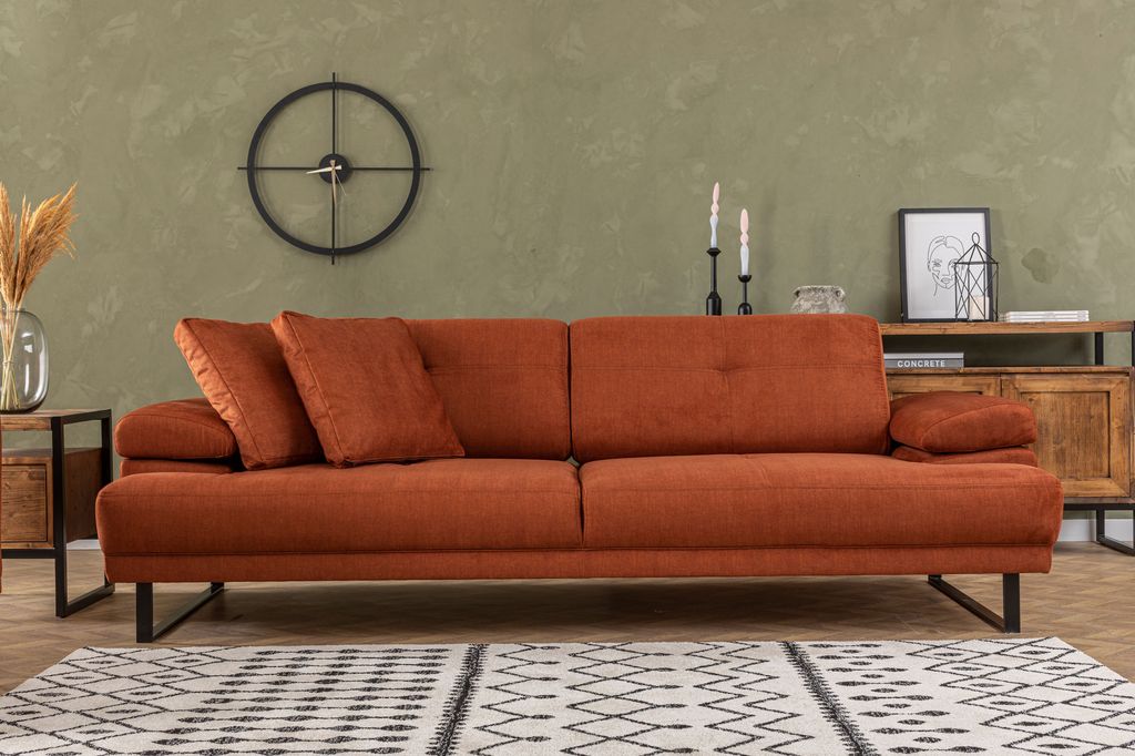 Hanah Home, Mustang - Orange, Schlafsofas, 3-Sitzer-Schlafsofa, Orange, Polyester, 239 x 83 x 99 x cm