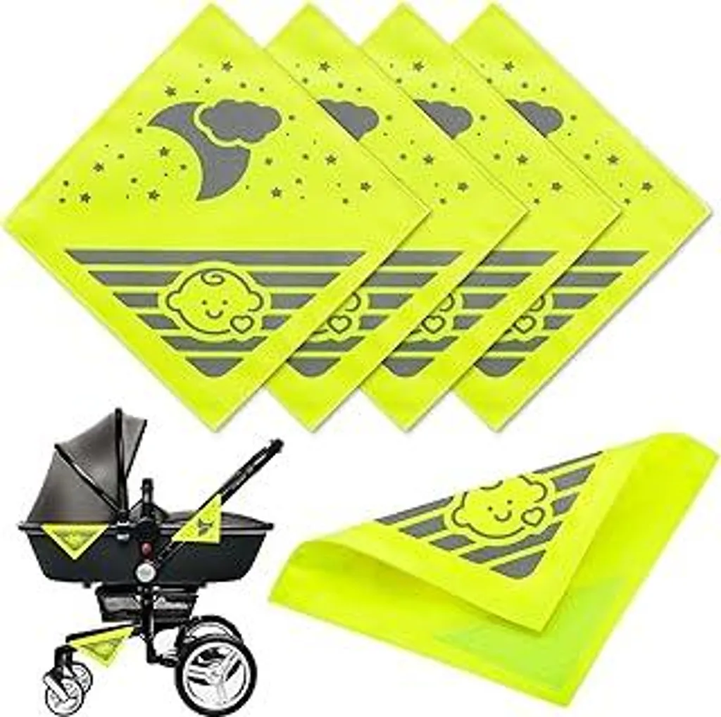 4 Riflettori Passeggino Giallo Neon con Velcro - Massima Sicurezza Notturna