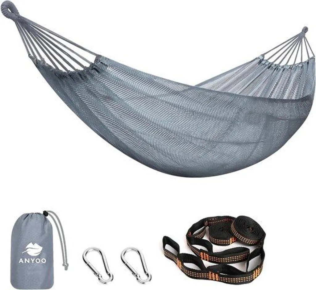 Hamac de Randonnée Cool-Mesh Respirant avec Kit Fixation Sangles Inclus