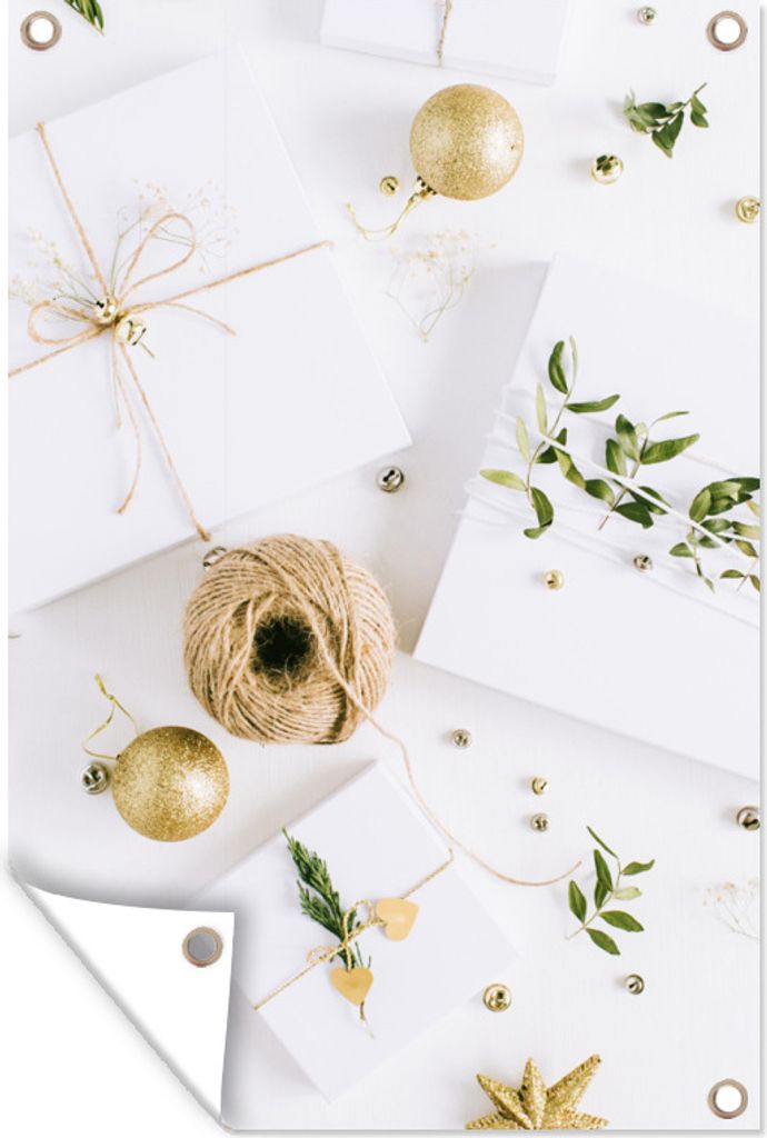 MuchoWow 60x90 cm Outdoor-Poster Gartendeko Sichtschutz Garten Poster für den Garten Winter - Weihnachten - Geschenk - Weiß