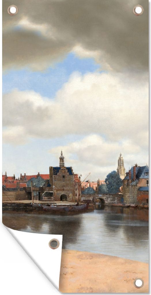 MuchoWow 40x80 cm Outdoor-Poster Gartendeko Sichtschutz Garten Poster für den Garten Ansicht von Delft - Gemälde von Johannes Vermeer