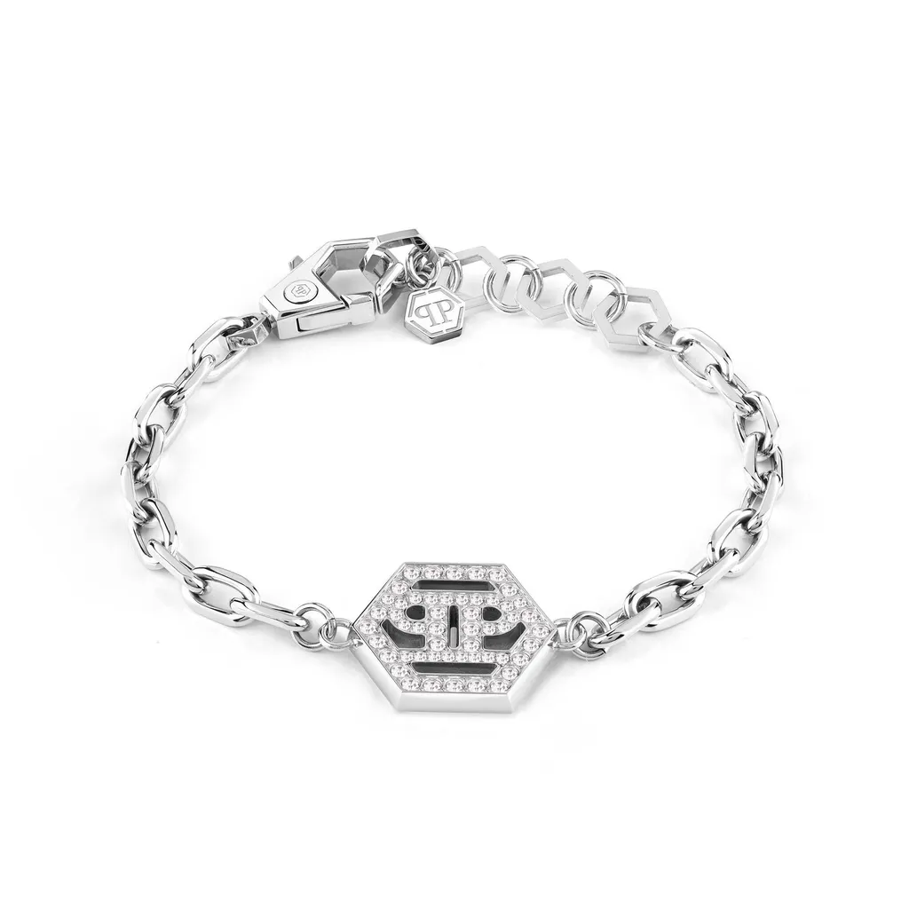 Philipp Plein Femme PJ2AA03BU Bracelet Jonc en Acier Argenté et Cristaux