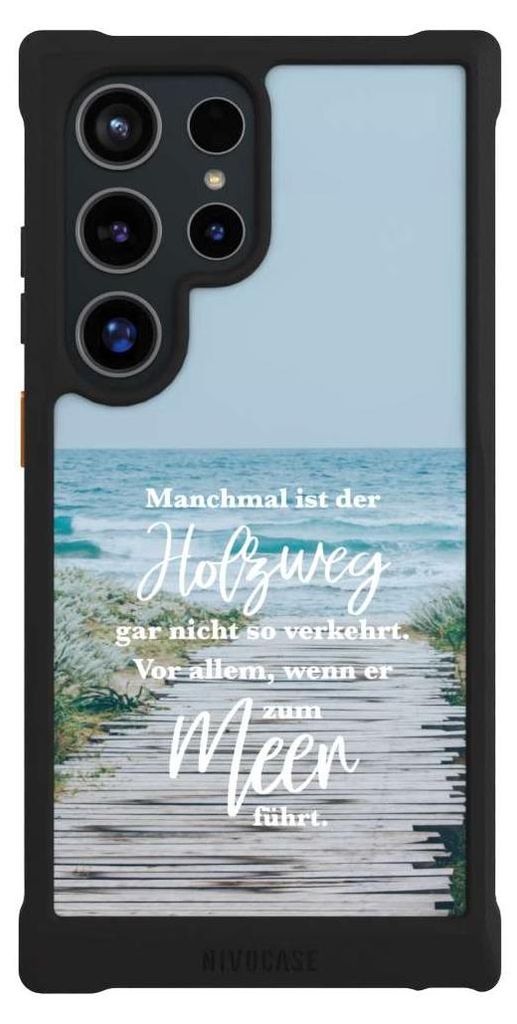 NIVOCASE Hülle für Samsung Galaxy S24 Ultra Stoßfeste Handyhülle NIVOmax Case Schwarz Statement Strand Spruch