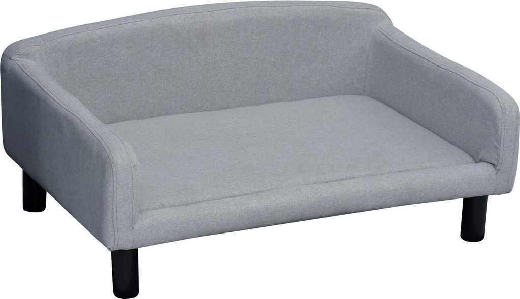 Hundesofa Hundebett Hundecouch aus Samt mit Rückenlehne, Holzbeine, Katzensofa für mittle Hunde 82 x 54 x 36 cm Hellgrau