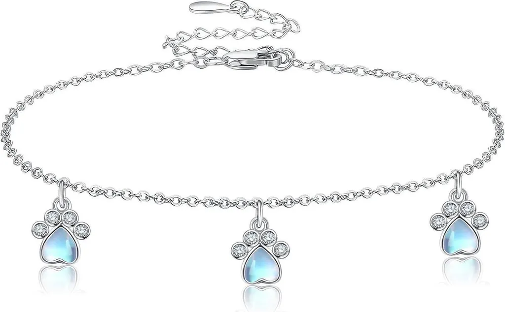CUPENDA Bracelet Empreinte de Patte en Argent et Pierre de Lune Chat