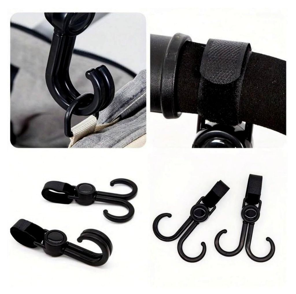 Doppelhaken für Kinderwagen - Universeller Taschenhalter mit Klettverschluss - Praktisches Zubehör für Kinderwagen und Trolleys