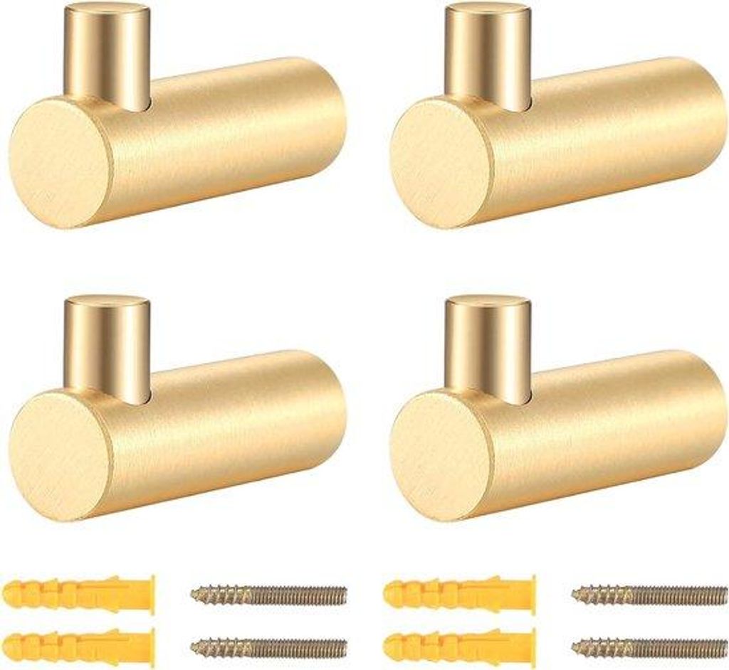 Edle 4-teilige Messing Wandhaken Set Gold für Garderobe
