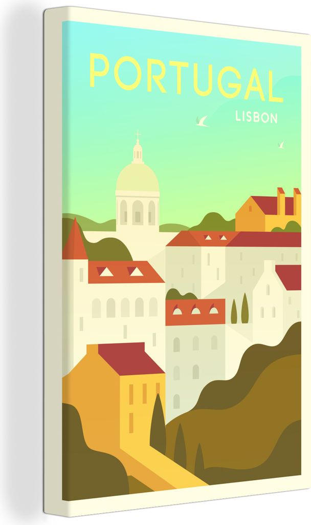 OneMillionCanvasses - Leinwandbilder - 90x140 cm, Illustration der Hauptstadt Lissabon, Portugal, Wandbilder Kunstdruck Wanddekoration - Wandschm...