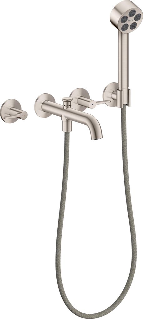 hansgrohe AXOR One 3-Loch Wannenarmatur Unterputzmodell für Wandmontage, mit Hebelgriffen und Handbrause, 48444800