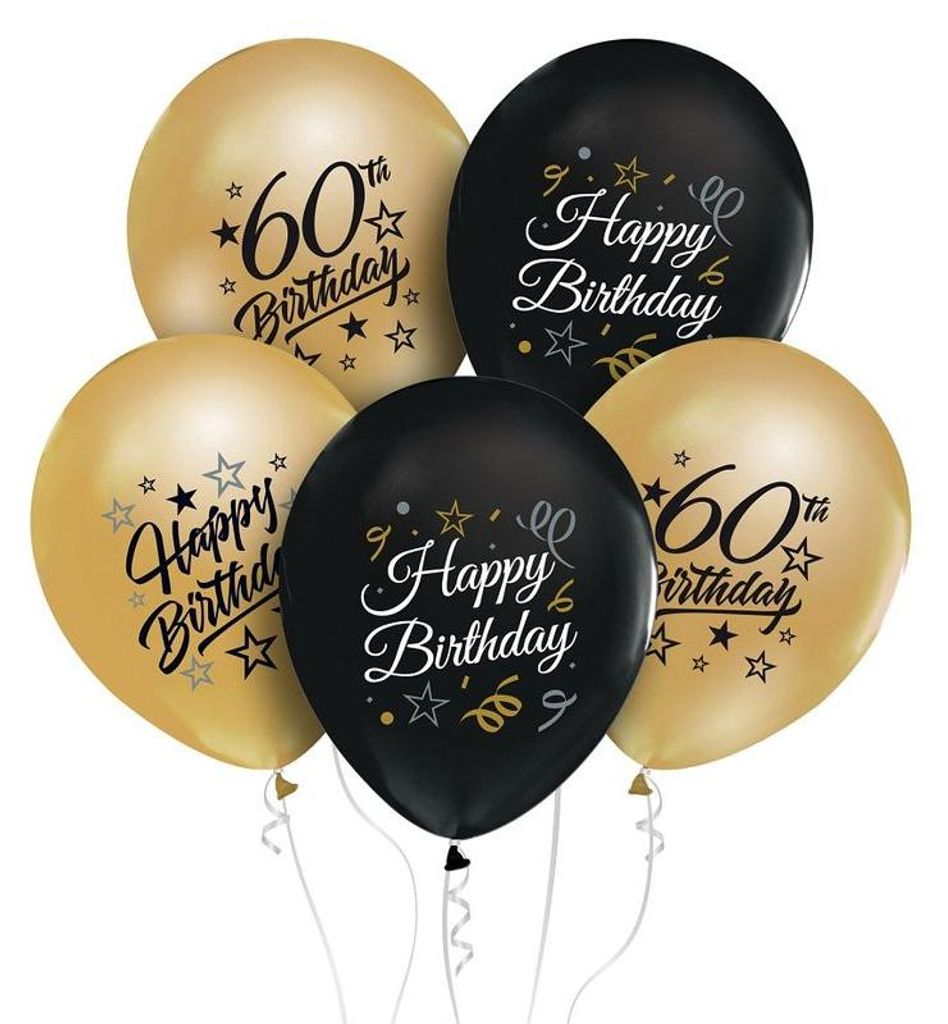60. Geburtstag schwarz gold 5 Luftballons Zahl Produktbild 